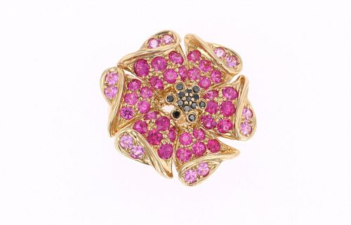 Art Nouveau Pink Sapphire & Black Diamond 10k Ring