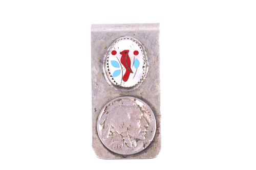 Navajo Micro Cardinal Inlaid Coin Money Clip
