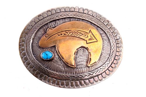 Native American Silver & Brass Bear Belt Buckle