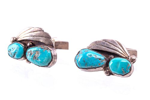 Navajo Sterling Silver & Turquoise Cufflinks