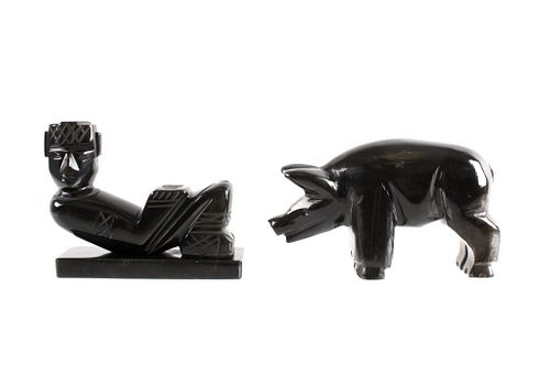 Mesoamerican Gold Sheen Obsidian Figurine Pair