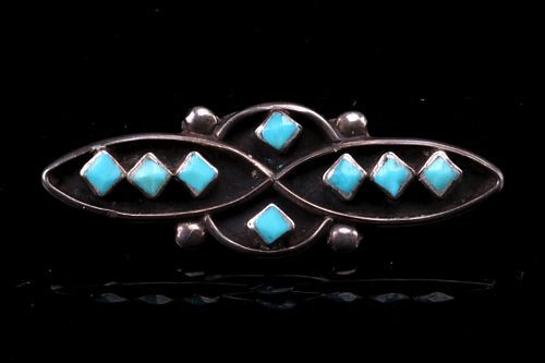 Navajo Sterling Silver & Turquoise Cabochon Pin