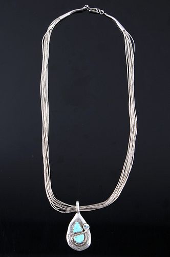 Zuni Liquid Silver & Turquoise Pendant Necklace