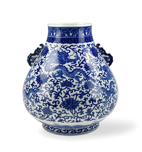 Chinese Large Blue & White Zun Vase, Qianlong Mark