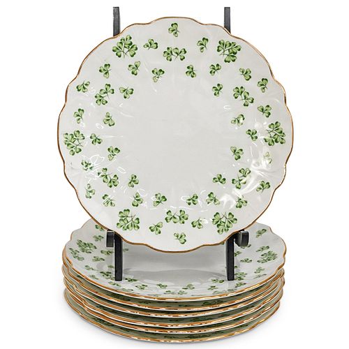 (7 Pc) Aynsley "Green Irish Shamrocks" Porcelain Plates