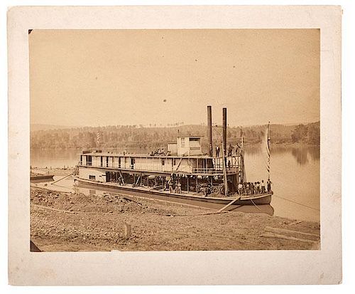 Civil War Albumen Photograph of Ship, Chattanooga, Near Barge 