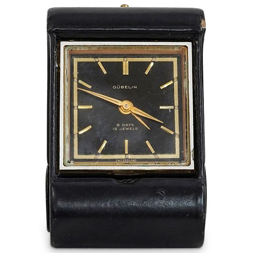 Gubelin Gold Plated and Leather Covered Travel Clock