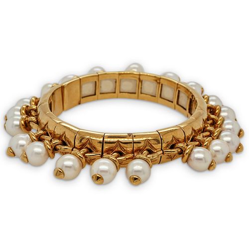 Torres 18k Gold and Beaded Pearl Bangle Bracelet