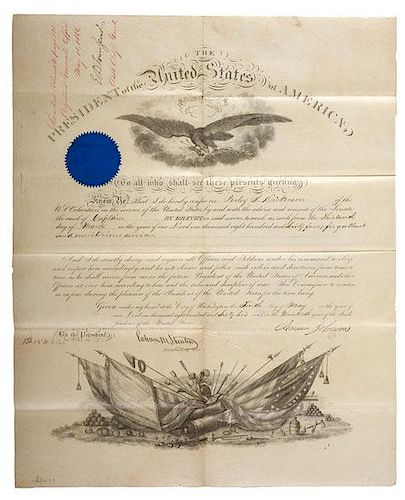 Andrew Johnson Presidential Stamped Commissions for Lemuel B. Norton, Incl. Major by Brevet for Service as Chief Signal Officer 