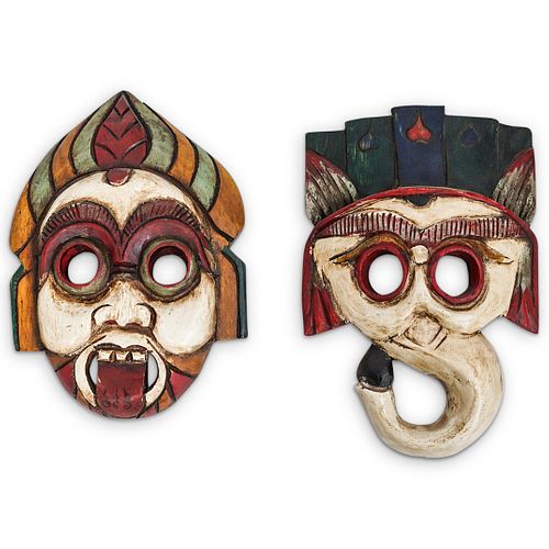 (2 Pc) Thai Carved Wooden Masks