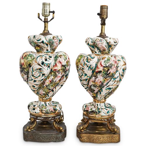 (2 Pc) Pair of Capodimonte Porcelain Lamps