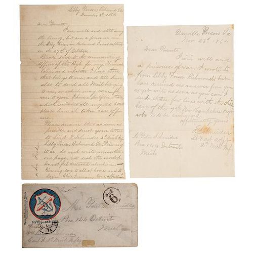 Lt. Colonel Frederick Schneider, 2nd Michigan Infantry, WIA and POW, Letters Written from Libby and Danville Prisons, Plus Related Belongings 