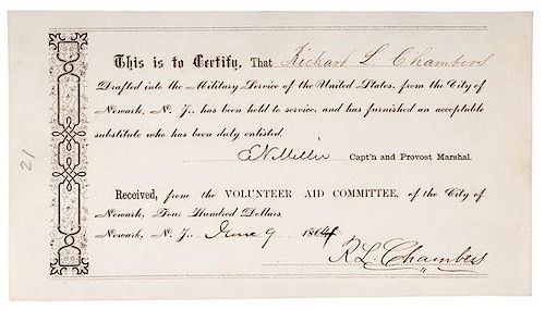 Civil War Draft Substitute Voucher, 1864 