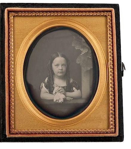 Sixth Plate Daguerreotype of a Child Posed with Her Doll 