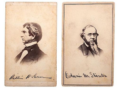Abraham Lincoln Cabinet Secretaries, W.H. Seward & E.M. Stanton, Signed CDVs 