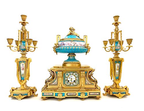 19th C. French Sevres Bronze Clock Set