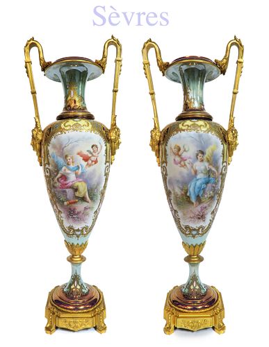 A Very Fine 19th C. Pair of Sevres Gilt Bronze Vases
