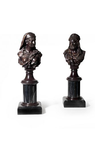 A Pair of Orientalist Patinated Bronze Marble Busts