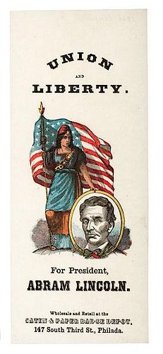 Abraham Lincoln, "Union and Liberty" Graphic Paper Lapel Badge, 1864 