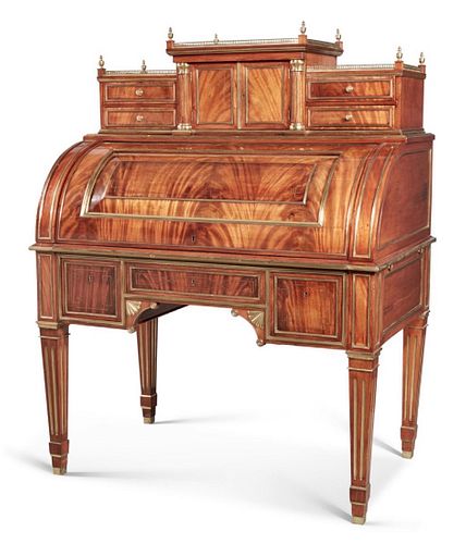 A Neoclassical Russian Brass Mahogany Cylinder Desk