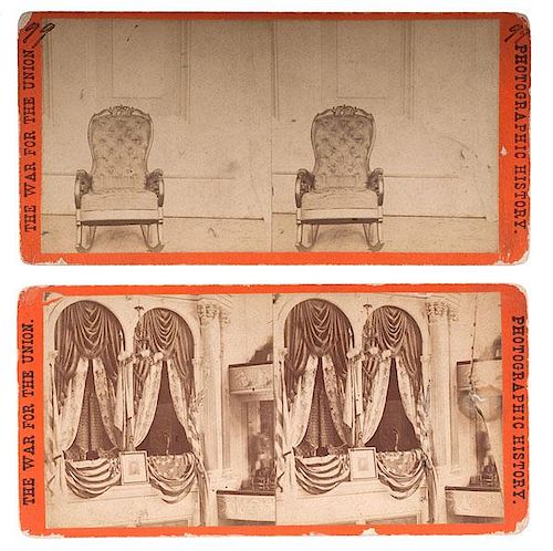 Ford's Theatre, Two Stereoviews Showing the Private Box and Chair in Which Lincoln Was Seated When Assassinated 