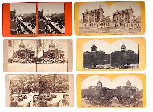 Abraham Lincoln Funeral, Springfield, Group of Stereoviews, Incl. Hall, Townsend, Carbutt, & More 