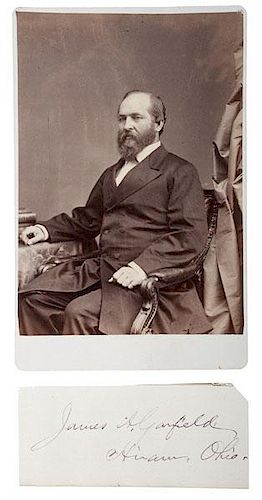 James A. Garfield, Cabinet Photograph by Brady with Clipped Signature 