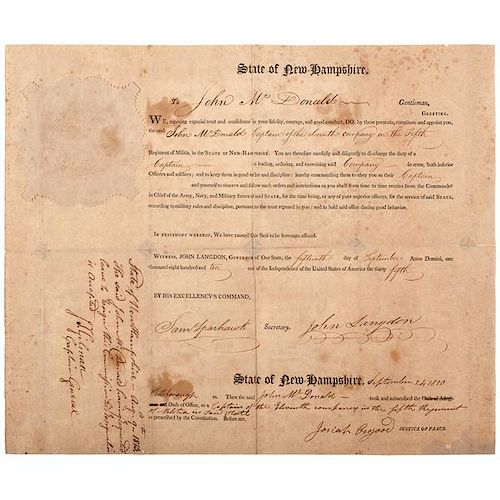 Military Appointment Signed by John Langdon and John Taylor Gilman, New Hampshire Governors & Continental Congress  