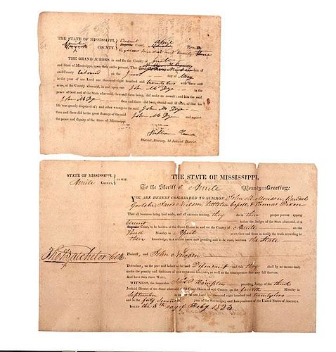 Early Southern Legal Documents of a Violent Case, Incl. Document Signed by Thomas Bachelor, 1822-1823 