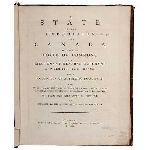 "A State of the Expedition From Canada," Burgoyne, 1780 