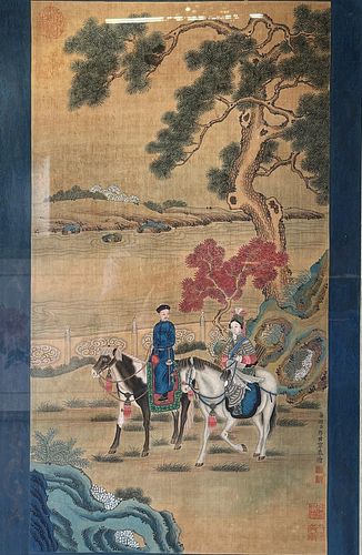 Chinese Painting Ink and Color on  Paper Attributed To Lang Shining 