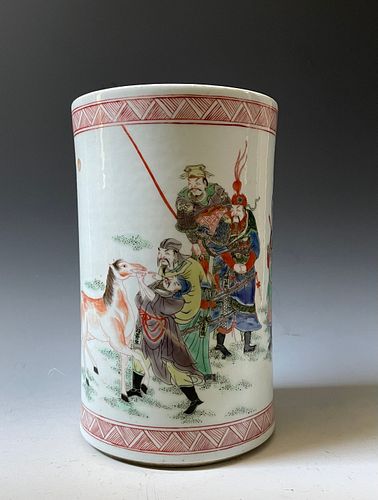 A Chinese Wucai Porcelain Brush Holder