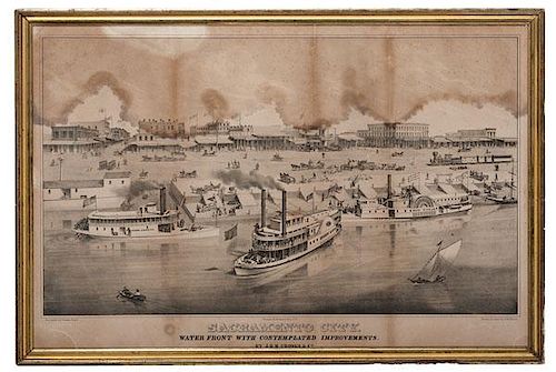 "Sacramento City, Water Front with Contemplated Improvements," Rare Lithograph by Britton & Ray, San Francisco 