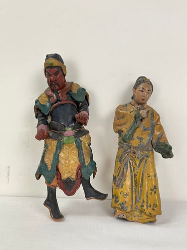 Two Chinese Antique Ceramics Pottery Statues