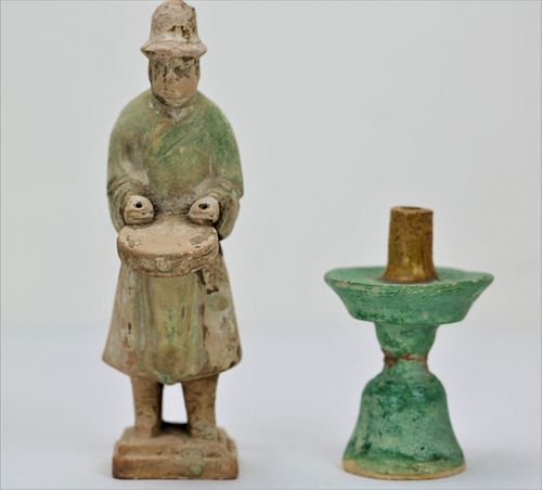 Chinese Antique Pottery Musician Figure and Lamp