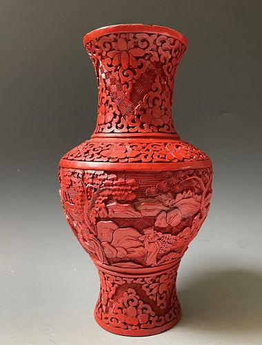 A Qing Dynasty Carved Chinese Cinnabar Vase