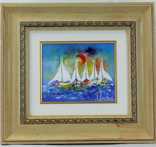 Francois Boucheix Oil Painting on Canvas Sailboats
