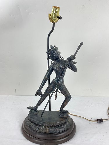 A Vintage India Bronze Statue Lamp