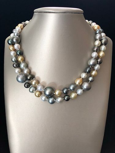 Fine White, Gold, and Grey South Sea Pearl Cocktail Necklace