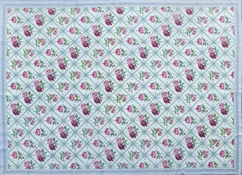 Twin Roses Crewel Stitch Flat Woven Carpet