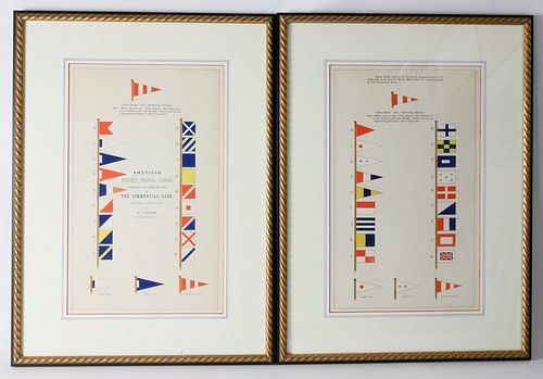 Pair American and Royal Navy Signal Flag Engravings, 19th Century