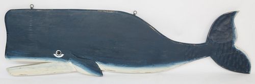 Large Carved and Painted Wood Hanging Whale Sign