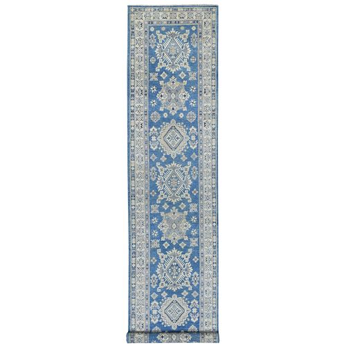 Caucasian Tribal Design Vintage Style Kazak Runner Carpet