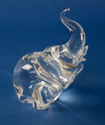 James Houston Designed Steuben Clear Glass Crystal Trumpeting Elephant