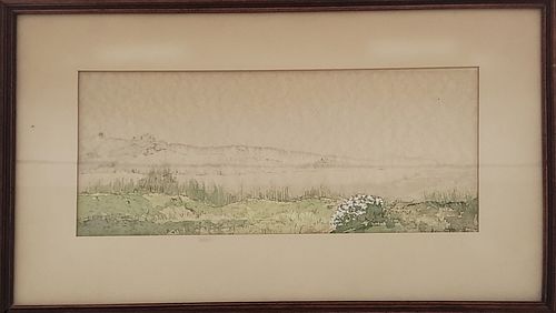 Vintage Jon Stroup Watercolor and Ink, "Morning Fog, Hummock Pond Nantucket"