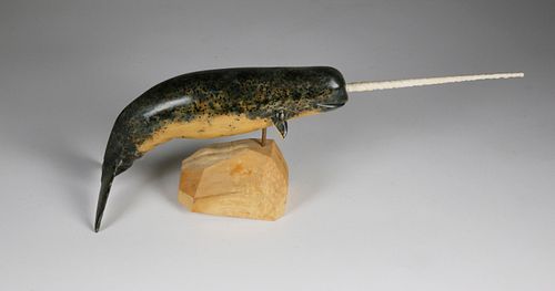 Irving Briggs Miniature Hand Carved Wood Sculpture of a Narwhale
