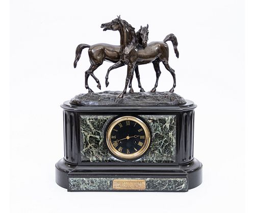 FRENCH BLACK MARBLE EQUESTRIAN CLOCK