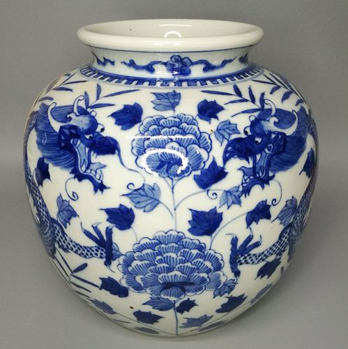LARGE CHINESE BLUE AND WHITE PORCELAIN JAR ,H20.5CM D 21CM