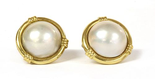 A pair of gold mabé pearl earrings,
