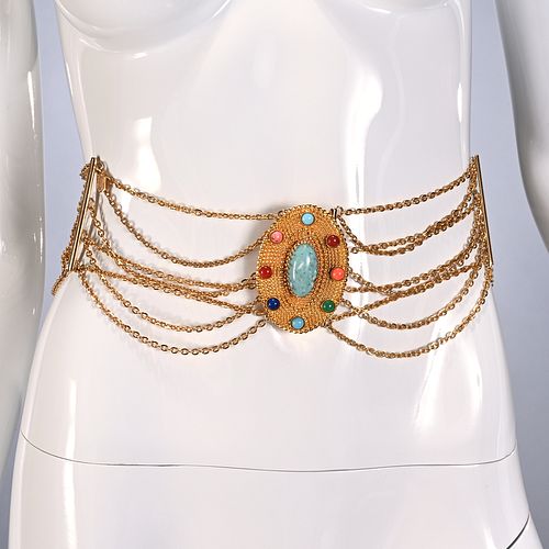 Christian Dior gold tone jeweled buckle belt